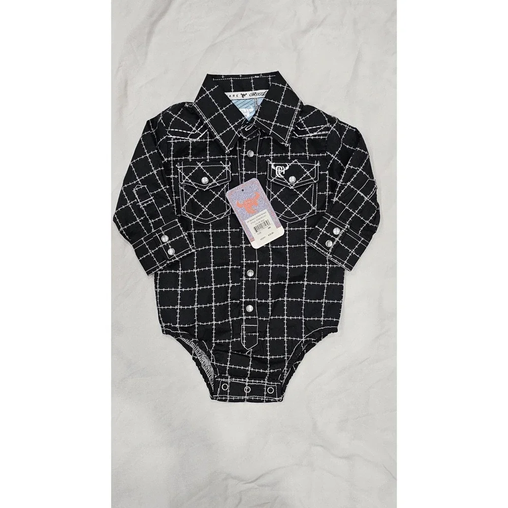Cowboy Hardware & Wrangler Infant Bodysuit Lot Pearl Snap Two 6 mo & One 0-3 mo